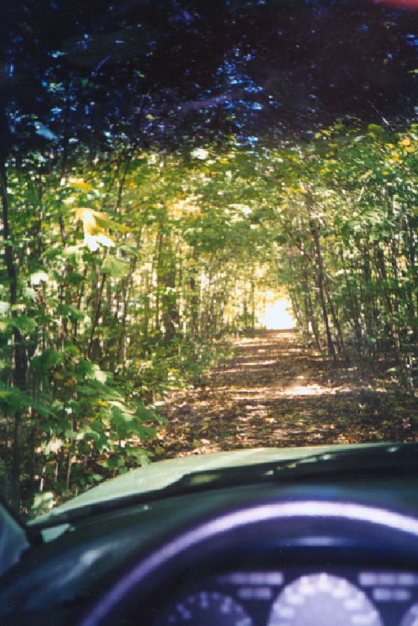 Driving the hiking trails at Foster park.