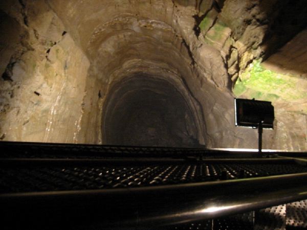 Looking down a shaft.