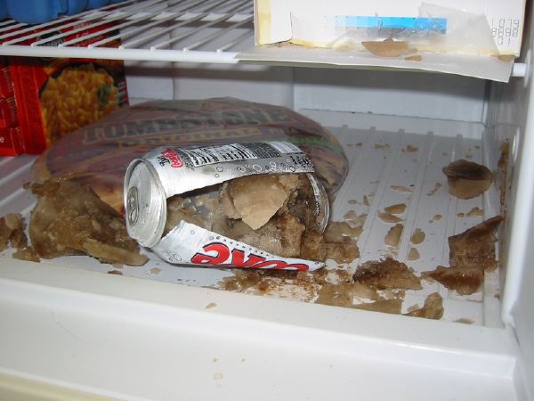 Here's what happens when you leave pop cans in the freezer.